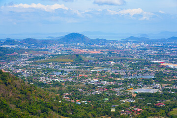 Fototapeta premium Aerial view of the suburbs of Phuket city from the Big Buddha of Phuket, Thailand
