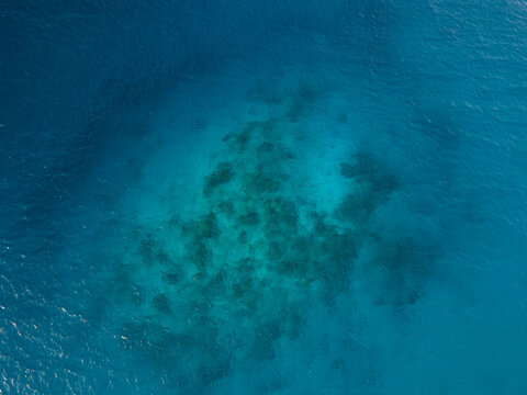 Aerial close up of the ocean, Baa Atoll, Maldives.