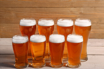 Glasses of cold beer on table. Oktoberfest celebration