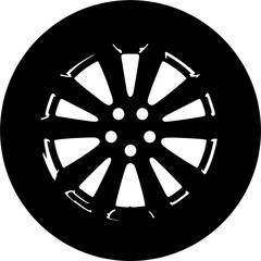 Black and white illustration of a car wheel