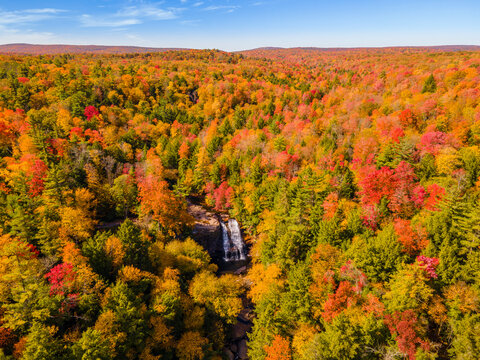 Aerial view of Muddy Creek Falls in autumn in McHenry Maryland, United States.