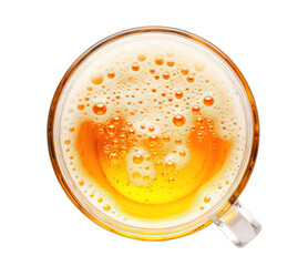 Top view of glass of beer on transparent isolated background - obrazy, fototapety, plakaty