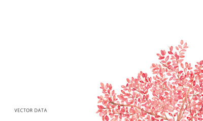 水彩画。水彩タッチの秋の赤い葉っぱのベクターイラスト。Watercolor painting. Vector illustration of autumn red leaves with watercolor touch.