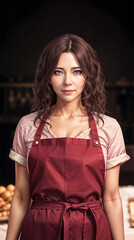 photo of beautiful woman as a shopkeeper at the market, generative AI