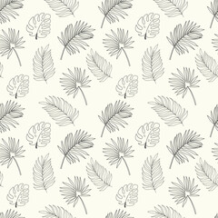 Fototapeta na wymiar Hand drawn seamless pattern background with tropical leaves