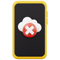 Obraz premium White cloud cross wrong icon computing error cancel symbol on mobile phone 3d render illustration isolated on transparent background