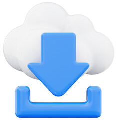 White cloud download icon cloud computing symbol 3d render illustration isolated on transparent background