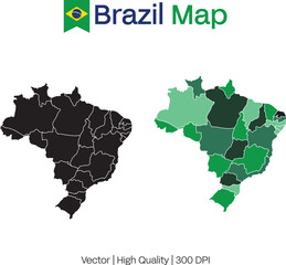 Brazil map on white background , Brazil Vector Design Template , Flag of Brazil, Flat simple Brazil map ,  Independence day design for Brazilian celebration , Map of Distrito Federal do Brasil