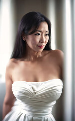 Fototapeta na wymiar portrait photo of beautiful middle aged adult asian woman, generative AI