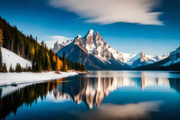 Fototapeta na wymiar Nature beauty captured tranquil scene mountain peak reflection