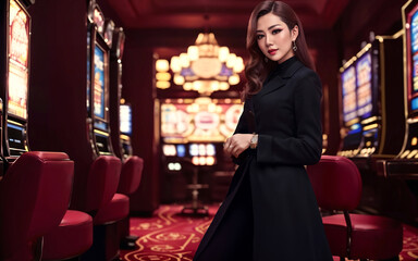 beautiful woman at luxury casino gambling, generative AI