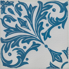 Fototapeta na wymiar Watercolor illustration of portuguese ceramic tiles pattern