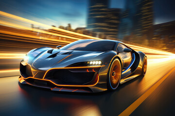 Obraz na płótnie Canvas Futuristic super sports car speed . Generative AI