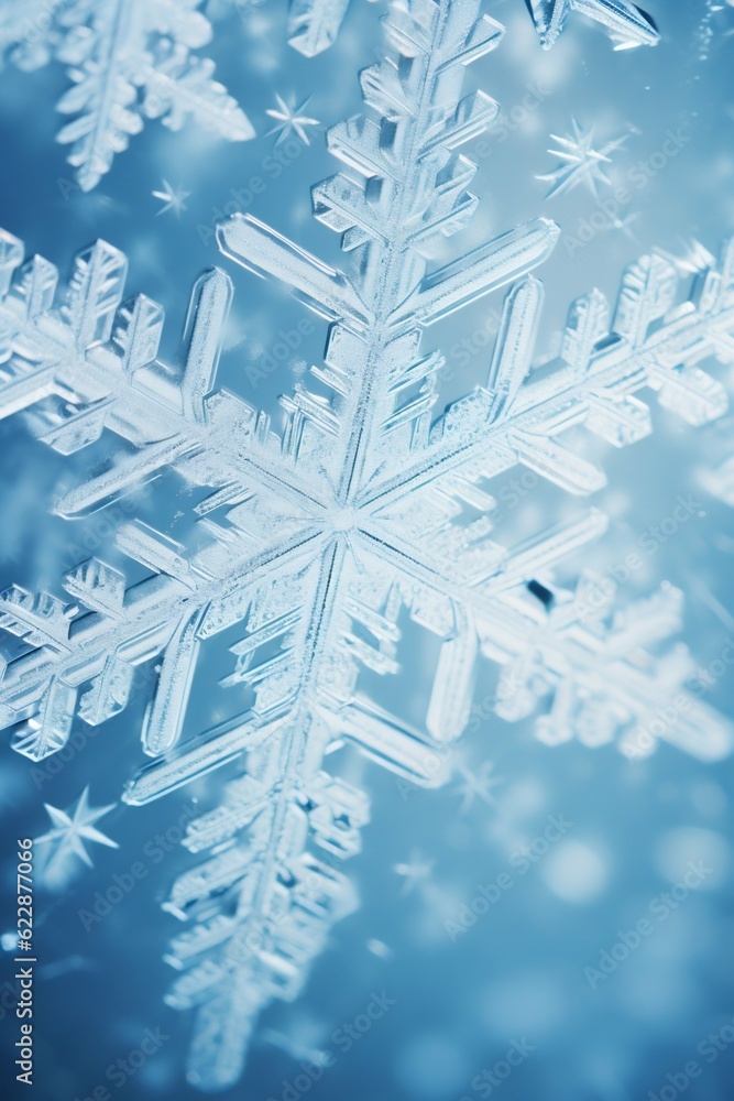 Poster macro texture of delicate snowflakes. generative ai