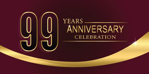 99th Year anniversary celebration background. Golden lettering and a gold ribbon on dark background,vector design for celebration, invitation card, and greeting card.