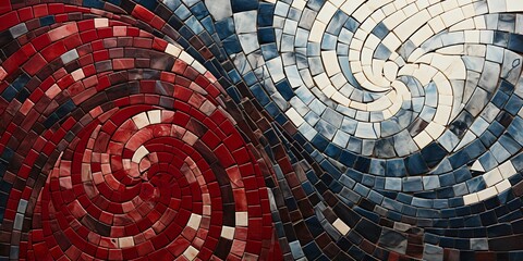 Ancient Patterned Mosaic in Red, White, and Blue. Generative ai