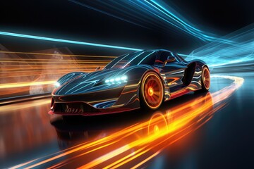 Obraz na płótnie Canvas Futuristic super sports car speed . Generative AI
