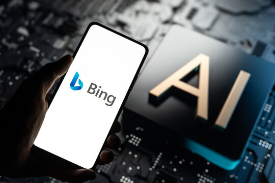 West Bangal, India - july 5, 2023 : Microsoft Bing ai logo on phone screen stock image.