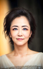 Fototapeta premium happy pretty middle aged old asian woman at the street, generative AI