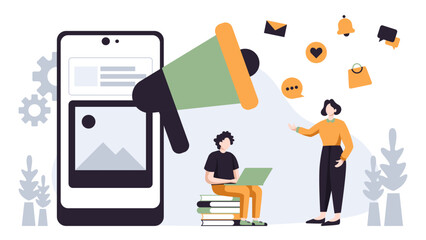 Flat illustration design social media strategy concept digital marketing startup business. Vector illustration for business company in white background.