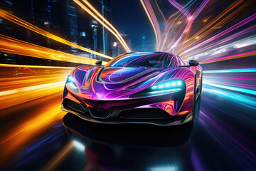 Obraz na płótnie Canvas Futuristic super sports car speed. Generative AI