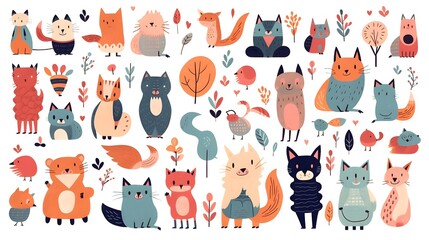 Cute and friendly doodle animals 
