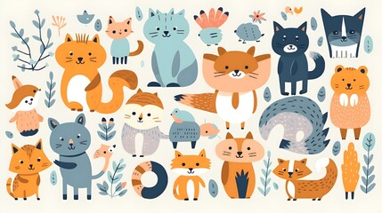 Cute and friendly doodle animals 