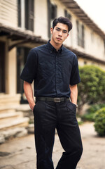 Fototapeta premium Thai people wearing shirt and pant, generative AI