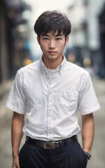 Fototapeta premium Thai people in thailand technical college uniform white shirt and pant, generative AI