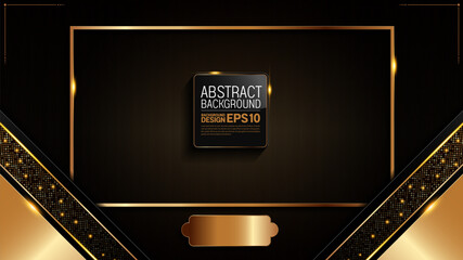 black gold background, golden light luxury image abstract, straight lines overlap layer shadow gradients space composition for banner, flyer cover layout, website template design