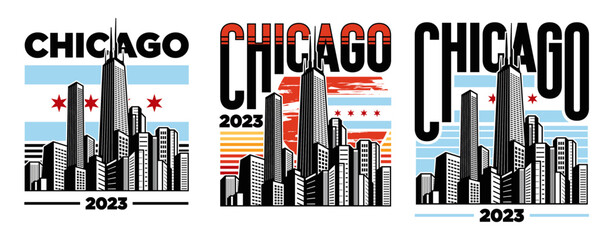 chicago cityscape illustration 2023 - obrazy, fototapety, plakaty