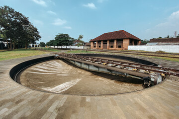 Old traditional turntable for locomotive train at Ambarawa Railway Museum, Central Java, Indonesia