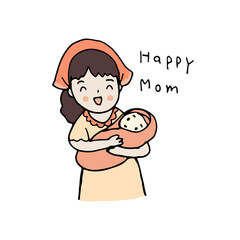 Happy mother with baby in yours arms isolated, hand drawn style vector