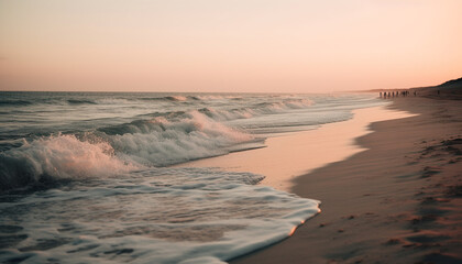 Obraz premium The tranquil scene at waters edge, dusk generated by AI