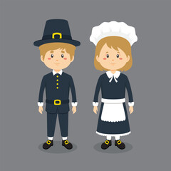 Couple Character Wearing Thanksgiving Outfit
