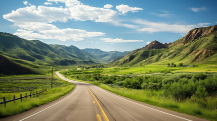 Fototapeta premium Country road and green mountains in summer