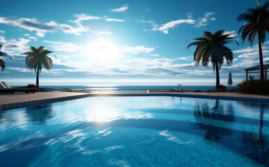 Fototapeta na wymiar pool relaxation water home luxury swimming large palm summer blue. Generative AI.