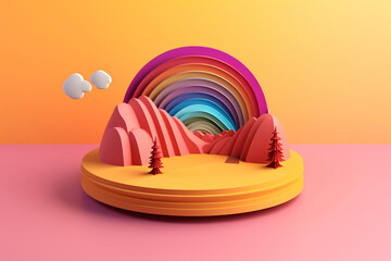 Mountains and Rainbow 3d Render