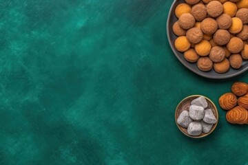 Obraz na płótnie Canvas oriental sweets on green background .copy space. Generative AI
