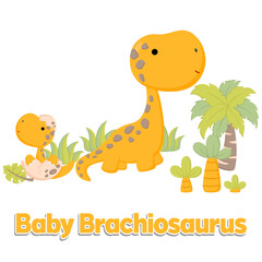 baby brachiosaurus cute doodle dinosaur vector
