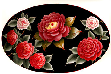 red traditional camellia with many flowers. Generative AI
