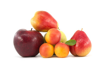 Multivitamin and juicy rich fruits over white background