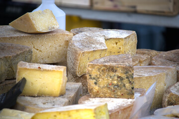 Gourmet cheese assortment for sale on farmers market