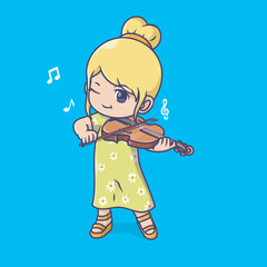 cute girl playing violin cartoon vector illustration