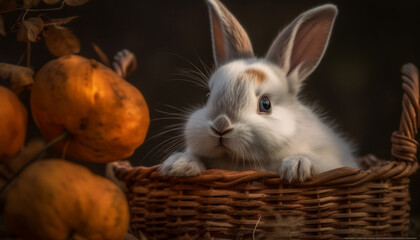 Fluffy baby rabbit sitting in grass field generated by AI
