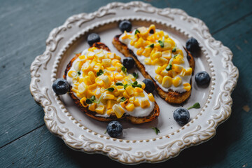 Breakfast Yogurt Toast with corn