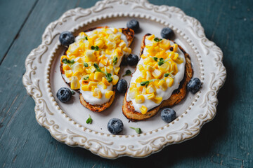 Breakfast Yogurt Toast with corn