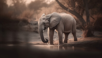 Fototapeta na wymiar African elephant walking in tranquil tropical forest generated by AI