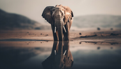 Majestic elephant in tranquil African wilderness scene generated by AI