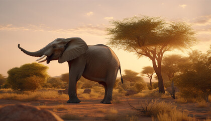Fototapeta na wymiar Majestic elephant walking in African wilderness landscape generated by AI